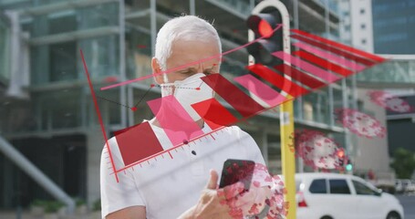 Poster - Animation of data processing over senior man wearing face mask