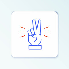 Sticker - Line Hand showing two finger icon isolated on white background. Victory hand sign. Colorful outline concept. Vector