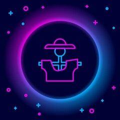 Wall Mural - Glowing neon line Scarecrow icon isolated on black background. Colorful outline concept. Vector