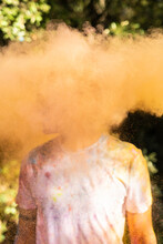 Man Shaking His Head, Full Of Colorful Powder Paint, Celebrating Holi, Festival Of Colors
