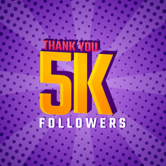 Thank You 5 k Followers Card Celebration Vector. 5000 Followers Congratulation Post Social Media Template.