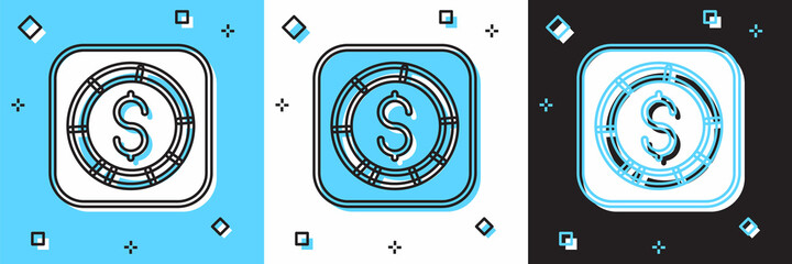 Wall Mural - Set Coin money with dollar symbol icon isolated on blue and white, black background. Banking currency sign. Cash symbol. Vector