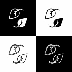 Sticker - Set Leaf icon isolated on black and white background. Leaves sign. Fresh natural product symbol. Vector