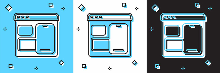 Set Software, web developer programming code icon isolated on blue and white, black background. Javascript computer script random parts of program code. Vector