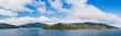 New Zealand, Marlborough Region, Picton, Scenic panorama of white summer clouds over Marlborough Sounds