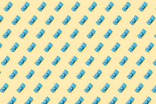 Vintage Blue Cars Pattern On Pastel Yellow Background
