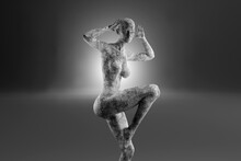Three Dimensional Render Of Terrified Woman Made Out Of Concrete