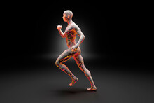 Three Dimensional Render Of Glowing Man Running Against Black Background