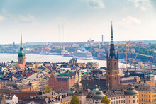 Sweden, Sodermanland, Stockholm, Aerial View Of Riddarholmen Church And Surrounding Buildings