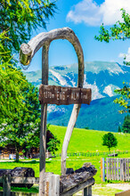 Austria, Tyrol, Vomp, Directional Sign In Mountain Village