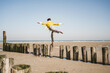 © Uwe Umst√§tter/Westend61 - Woman with arms outstretched balancing on wooden posts at beach against clear sky