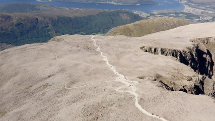 Wall Mural - Aerial view of the hiking track leading towards the summit of Ben Nevis - the tallest mountain in the UK
