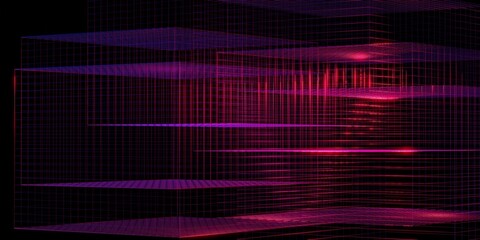 Poster - laser grid purple glow red and blue 3d illustration