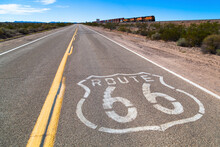USA, California, Route 66 Sign On Road