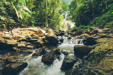 Thailand, Forest Stream Flowing Between Rocks