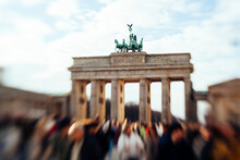 Germany, Berlin, Crowd Of People In Front Of Brandenburg Gate