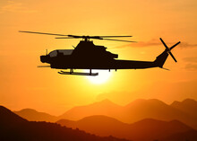 American Attack Helicopter Silhouette In The Flight