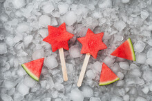 Homemade frozen watermelon star ice lollies