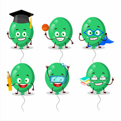 Wall Mural - School student of green balloons cartoon character with various expressions