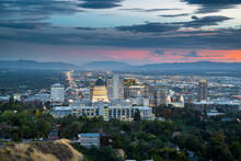 USA, Utah, Salt Lake City, View Of Utah State Capitol Illuminated At Dusk