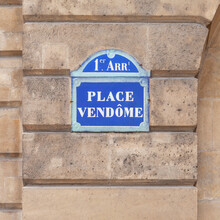 France, Ile-de-France, Paris, Place Vendome Street Name Sign