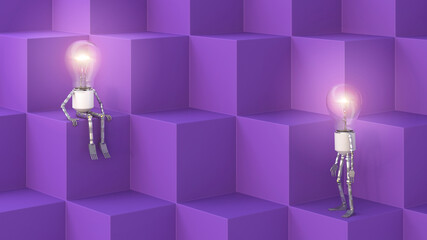 Three dimensional render of two humanoid light bulbs