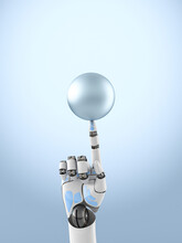 Three Dimensional Render Of Robotic Arm Balancing Sphere On Top Of Finger