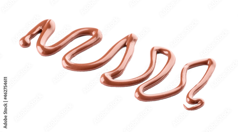 Chocolate syrup zigzag on white background