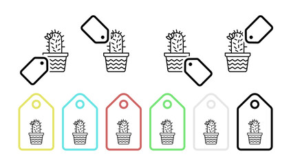 Sticker - Cactus, flower, plant vector icon in tag set illustration for ui and ux, website or mobile application