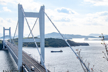 下津井瀬戸大橋と瀬戸中央自動車道の景色　岡山県倉敷市　The view of Seto Ohashi Bridge and Seto Chuo Expressway in Kurashiki city, Okayama pref. Japan.