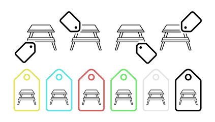 Sticker - Picnic table vector icon in tag set illustration for ui and ux, website or mobile application