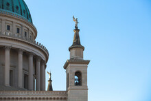 Germany, Brandenburg, Potsdam, Angel Sculpture On Top Of Saint Nicholas Church Bell Tower