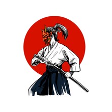 Samurai Illustration With Oni Mask