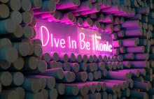 Purple Glowing Neon Sign Surrounded By Gray Cylinders