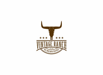 Wall Mural - vintage ranch logo template with farm animal head illustration