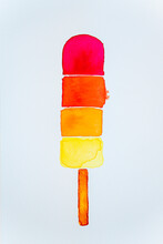 Watercolor Painting Of Popsicle Stick Ice Cream On White Paper