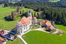Aerial Of Wieskirche Church, Steingaden, Bavaria, Germany
