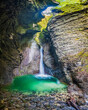 Slovenia, Ravine and small waterfall on Soca river