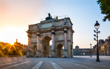 Arc De Triomphe Du Carrousel Against Clear Sky During Sunset, Paris, France