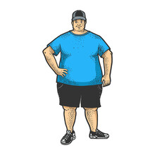 Fat Man Color Sketch Raster Illustration