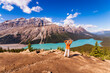 © Westend61 - Canada, Alberta, Banff National Park, Peyto Lake, Bow Summit, female hiker enjoying view