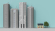 © HuberStarke/Westend61 - 3D rendering, Residential house facing skyscrapers