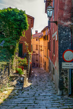 Croatia, Istria, Labin, Old Town Cobblestone Alley