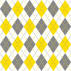 Wall Mural - Colors of year 2021 illuminating yellow and ultimate gray geometric seamless argyle pattern on white background. Abstract diamond vector pattern. Simple rhombus vector illustration