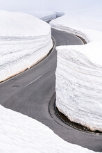 Empty Mountain Pass Road In Winter, Timmelsjoch, Tyrol, Austria
