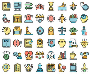 Wall Mural - Coping skills icons set outline vector. Stress love. Meditation anxiety