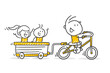 Strichfiguren / Strichmännchen: Lastenfahrrad, Kinder Transport. (Nr. 655)