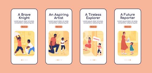 Wall Mural - children aspritation onboarding mobile app screen flat vector template. walkthrough website 4 steps 