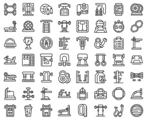 Sticker - Fitness equipment icons set outline vector. Active gym. Healthy exercise