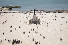 Aerial View Of People At Praca Do ComÔøΩrcio Against Sky, Lisbon, Portugal